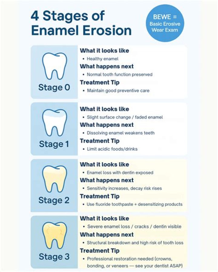 What does weak tooth enamel look like?